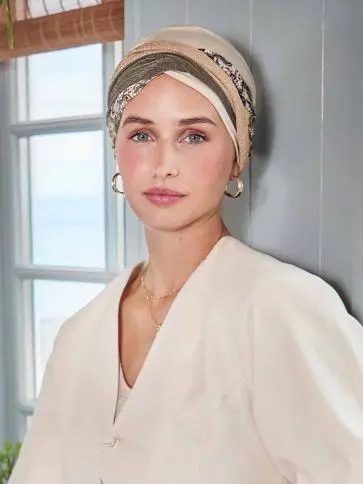  HocShakti Turban w. Printed Headband | Wheat Beige w/Romance New arrivals